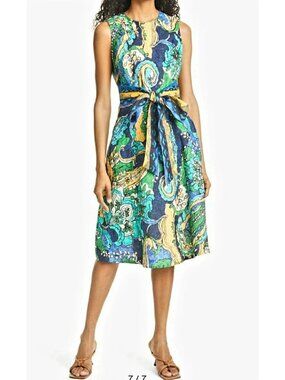 Kobi Halperin Women Sophie Tropical Multicolor Belted Linen Dress small new